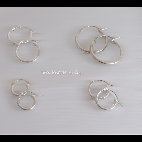 Sterling Silver 18mm x 2mm Click Top Hinged Hoop Earrings - Picture 6 of 6